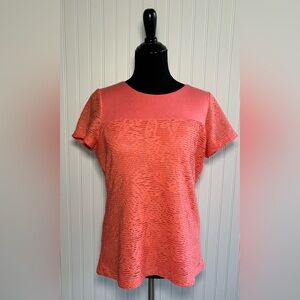 Calvin Klein Lace Blouse Short Sleeve Shirt Pink Womens Size Medium Floral